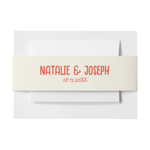 Retro Red Hand Written Bright Unique Bold Wedding Invitation Belly Band
