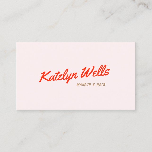 Retro Red Handwritten Script Typography Pink Business Card (Front)