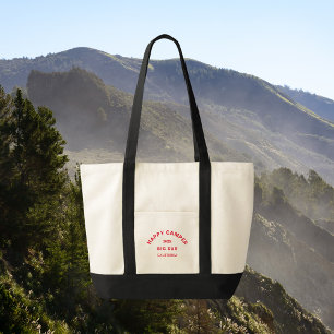 Retro Red Happy Camper Camping Crew Black Trim Tote Bag