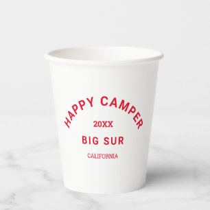 Retro Red Happy Camper Crest Custom Camping Paper Cups