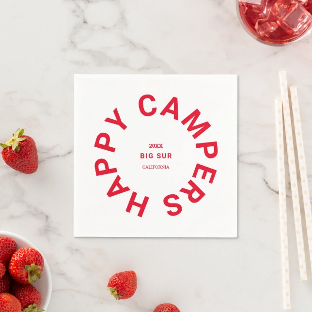 Retro Red Happy Campers Camping Trip Custom Napkin (Insitu)