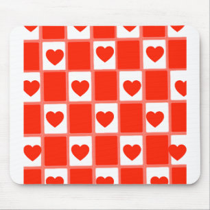 Retro Red Heart Chequerboard Pattern: AesClipboard Mouse Mat