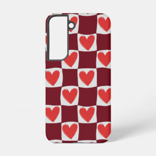 Retro Red Heart Chequerboard Pattern Aesthetic Samsung Galaxy Case