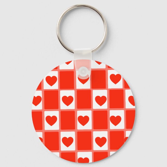 Retro Red Heart Chequerboard Pattern: Balloon Key Ring (Front)