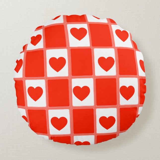 Retro Red Heart Chequerboard Pattern Throw Pillow (Front)
