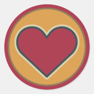 Retro Red Heart Yellow Background Classic Round Sticker