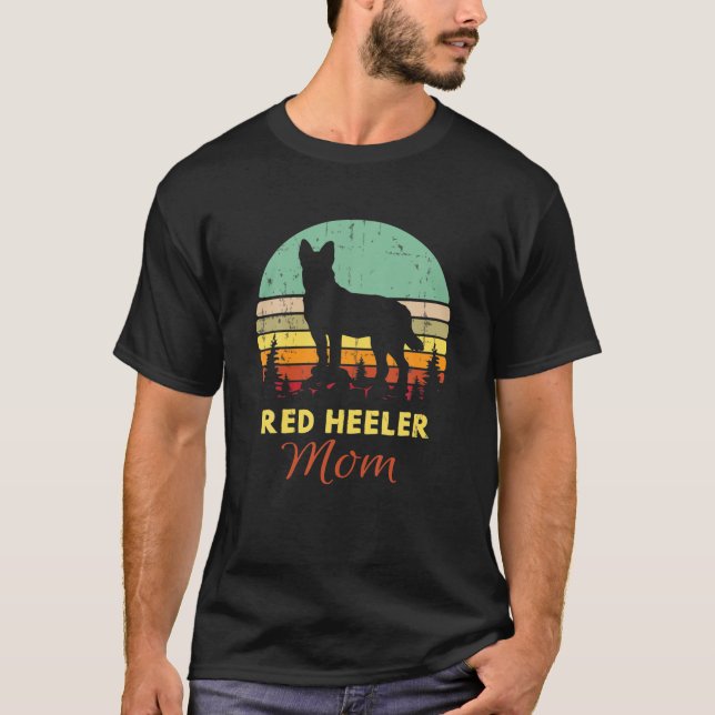 Retro Red Heeler Mum Gift Australian Cattle Dog Lo T-Shirt (Front)