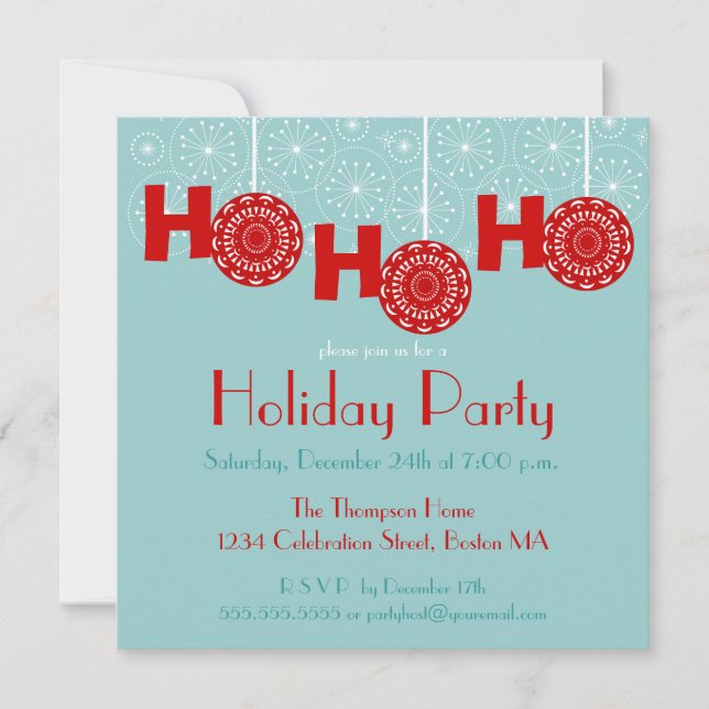 Retro Red Ho Ho Ho Holiday Party Invitation (Front)