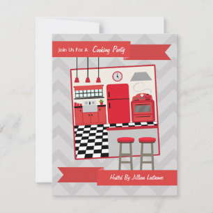 Retro Red Kitchen Cooking Party Invite