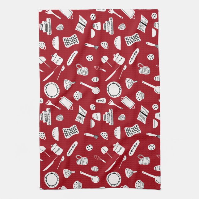 Retro Red Kitchen Tea Towel (Vertical)