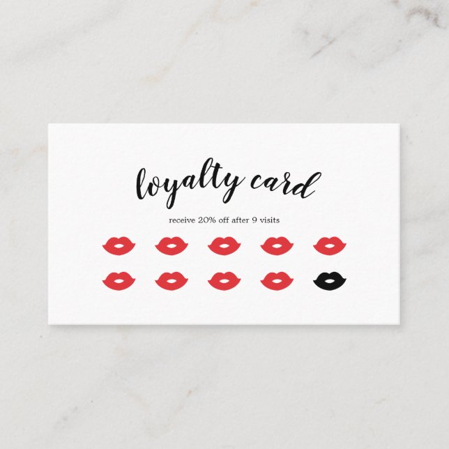 Retro Red Lips Makeup Artist Loyalty Card (Front)
