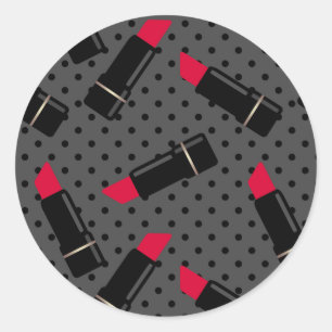 Retro, red lipstick classic round sticker