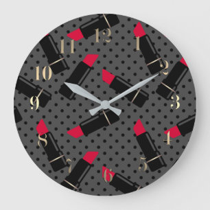 Retro, red lipstick large clock