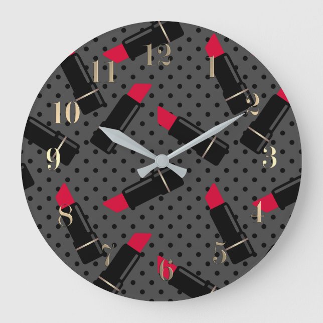Retro, red lipstick large clock (Front)