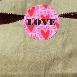 Retro Red Love Hearts Black Typography Valentines Classic Round Sticker