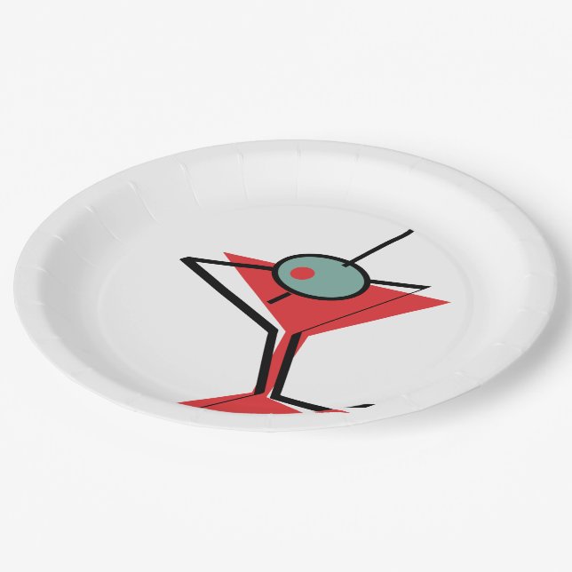 Retro Red Martini Paper Plate (Angled)