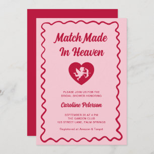 Retro Red Match Made in Heaven Cupid Bridal Shower Invitation