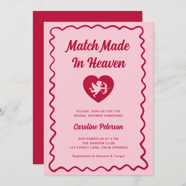 Retro Red Match Made in Heaven Cupid Bridal Shower Invitation (Front/Back)