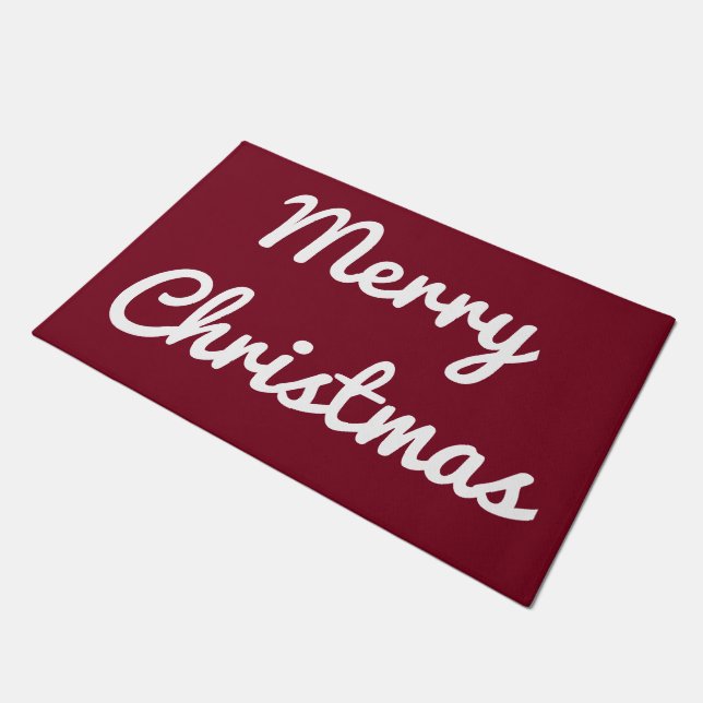 Retro Red Merry Christmas Welcome Doormat Rug (Angled)