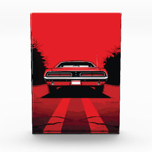 Retro Red Muscle Car Rear Pop Art Illustration Photo Block