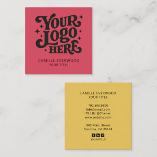 Retro Red Mustard Custom Company Logo Square Business Card