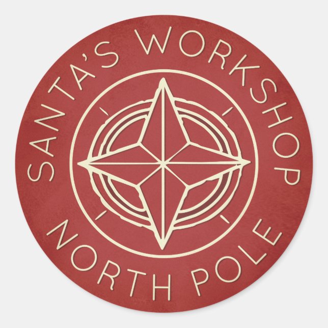 Retro red North Pole workshop Christmas sticker (Front)