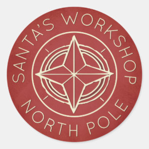 Retro red North Pole workshop Christmas sticker