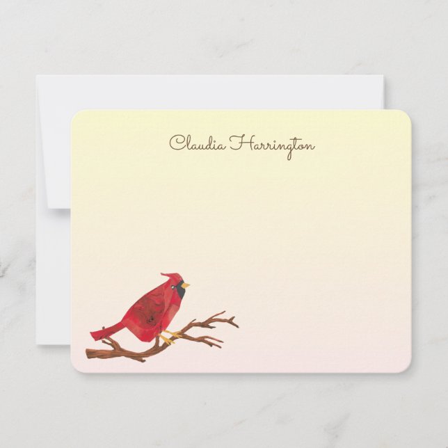 Retro Red Northern Cardinal Hand-Illustrated Card (Front)