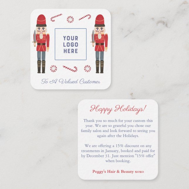 Retro Red Nutcracker Business Logo Happy Holidays  Card (Front/Back)