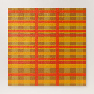 Retro Red Orange Check Plaid Pattern Jigsaw Puzzle