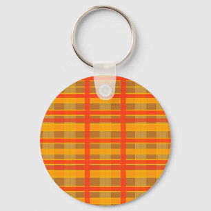 Retro Red Orange Check Plaid Pattern Key Ring