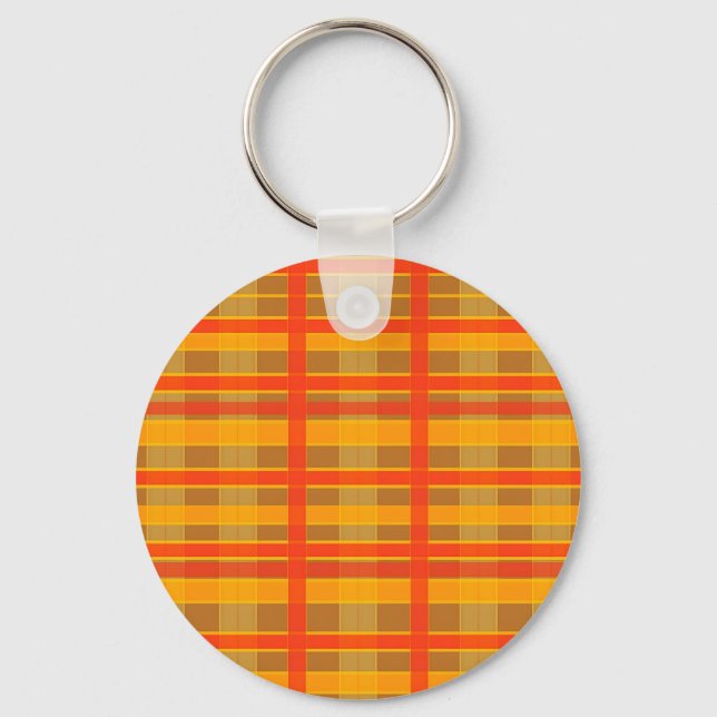 Retro Red Orange Check Plaid Pattern Key Ring (Front)