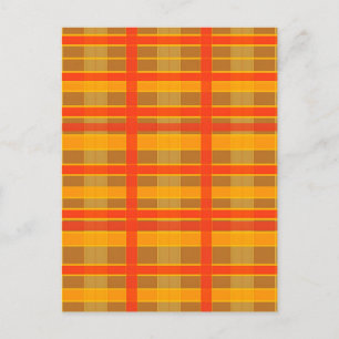Retro Red Orange Check Plaid Pattern Postcard