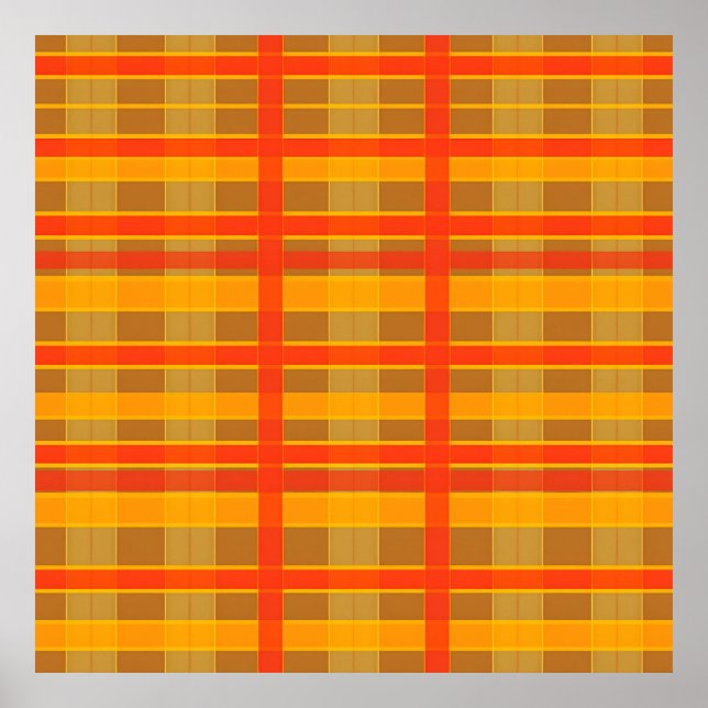 Retro Red Orange Check Plaid Pattern Poster (Front)