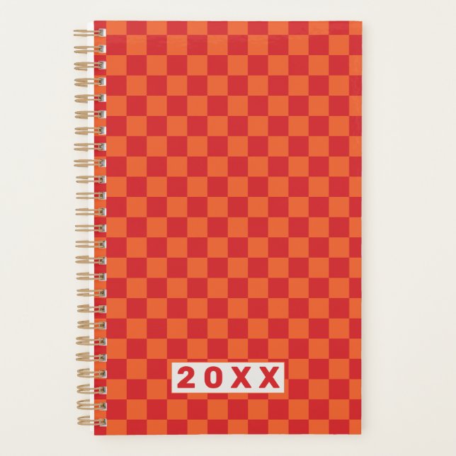 Retro Red Orange Checkerboard 2026 Planner (Front)