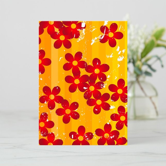 Retro Red Orange Floral Invitation (Creator Uploaded)