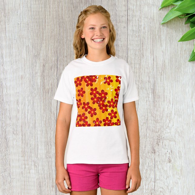 Retro Red Orange Floral T-Shirt (Creator Uploaded)