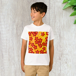 Retro Red Orange Floral T-Shirt