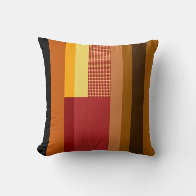 Retro Red Orange Yellow Cream Dots Striped Pattern Cushion (Front)
