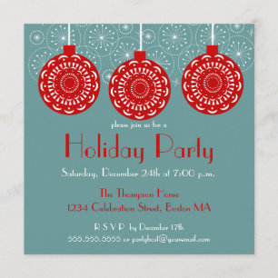 Retro Red Ornament Holiday Party Invitation