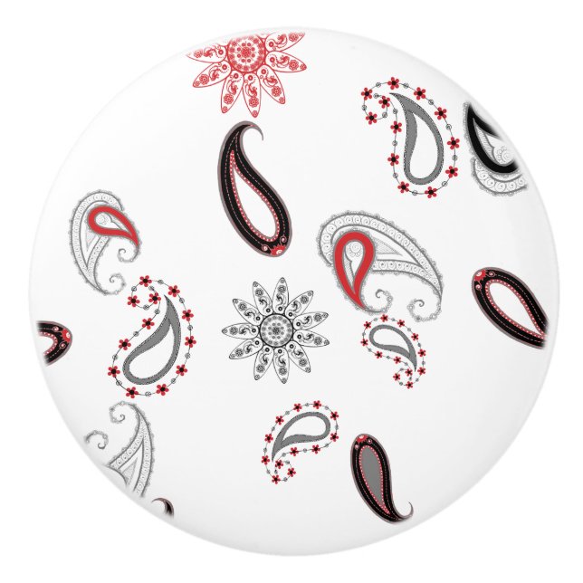 Retro red Paisley ceramic knob (Front)