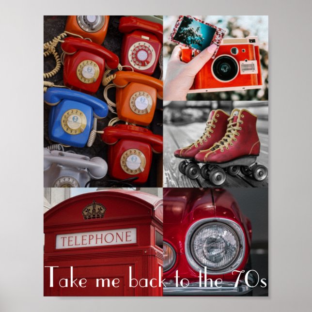 Retro Red Phones Camera Nostalgic Collage Colourfu Poster (Front)