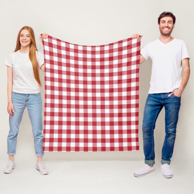 Retro Red Picnic Check Farmhouse Design Fleece Blanket (In Situ)