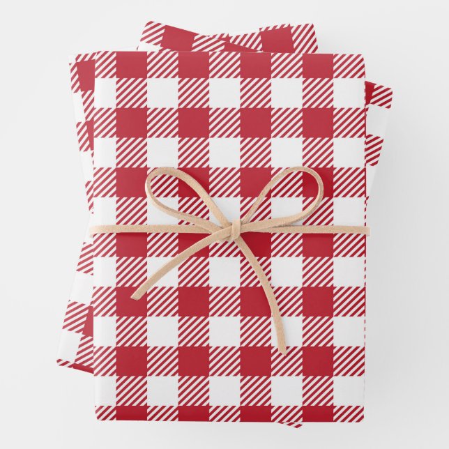Retro Red Picnic Check Farmhouse Design Wrapping Paper Sheet (In situ)