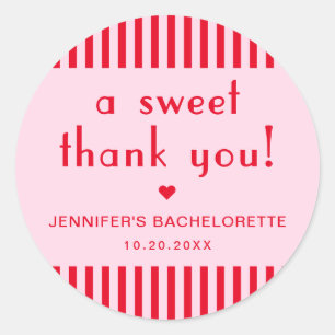 Retro Red & Pink Bachelorette Thank You Favour Classic Round Sticker