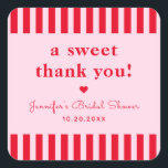 Retro Red & Pink Bridal Shower Thank You Favour Square Sticker<br><div class="desc">Retro Red & Pink Stripes Bridal Shower Thank You Favour Round Sticker. Personalise it with your details.</div>