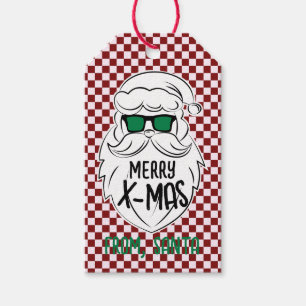 Retro Red Pink Checkered Santa Claus Christmas Gift Tags