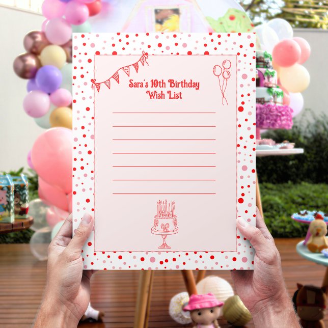 Retro Red Pink Children's Birthday Wish List Paper (Creator Uploaded)