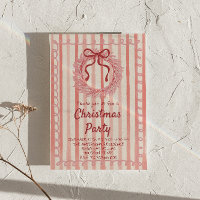 Retro Red Pink Drawn Christmas Bow Wreath Party