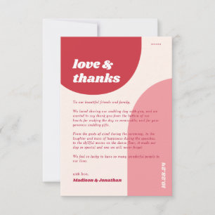 Retro Red Pink Geometric   Love & Thanks Wedding Thank You Card